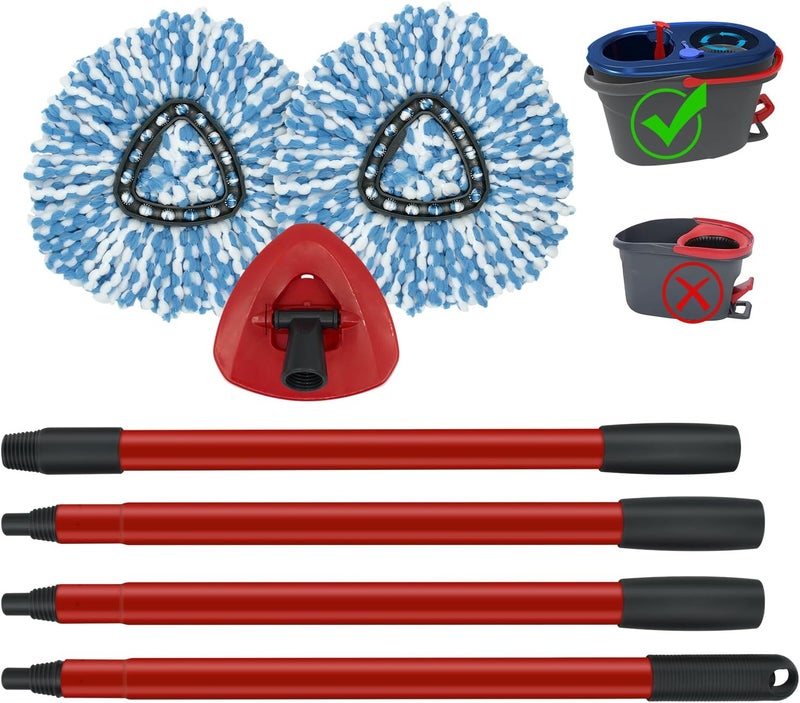 GFRED 2 Pack Spin Mop Replacement Head,1 Base,4-Section Sturdy Iron Mop Handles Compatible with O Ceda EasyWring RinseClean 2 Tank System Mop,Oceda Mop Refills and Mop Stick 30" to 58" Set to Floor Clean - Image 1